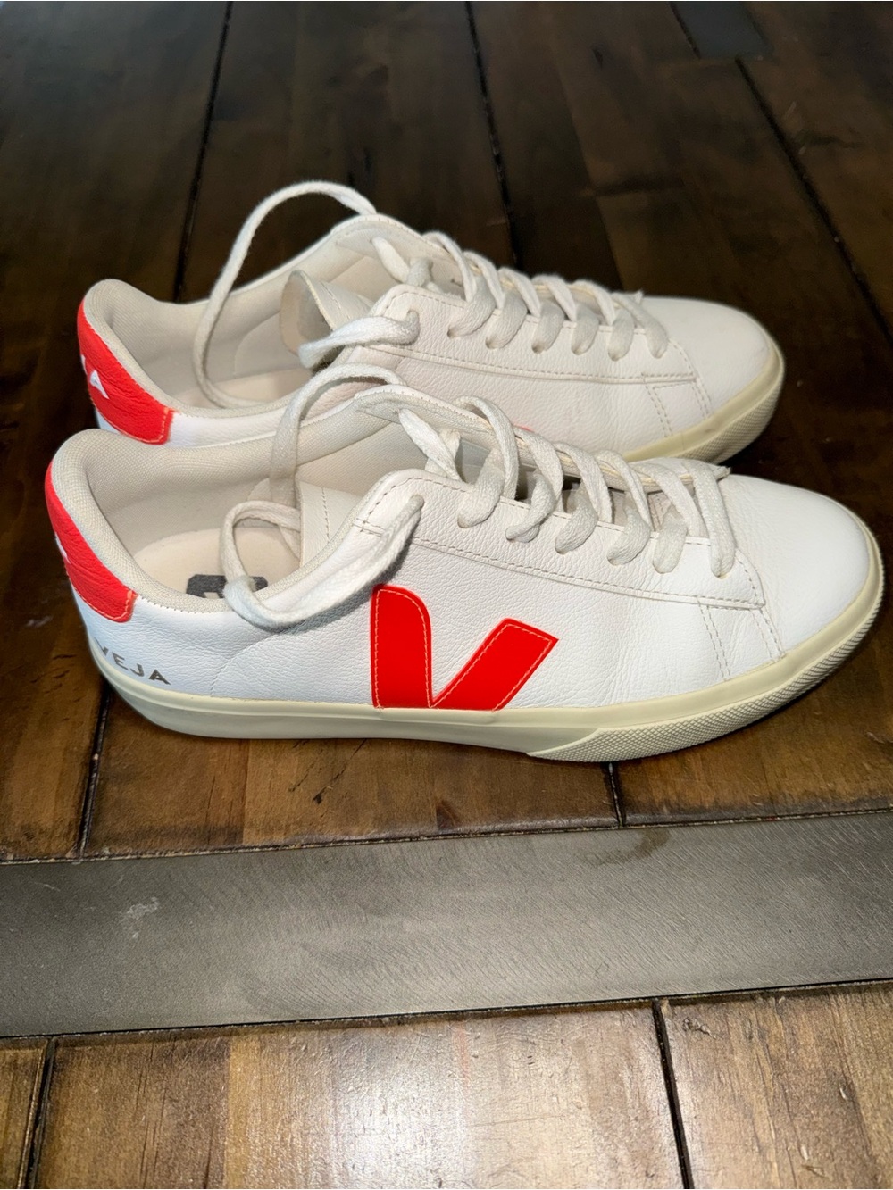 Veja Campo sneakers in a White and Orange Fluo colorway,